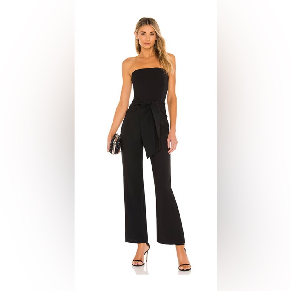 Superdown Jumpsuit Black Slim Wide Leg Jordan Tie Waist M Lined Classic Cocktail